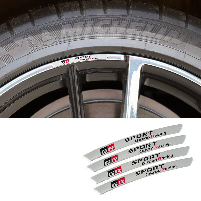Set 4 Miếng Dán 3D Bằng Nhôm Trang Trí Trục Bánh Xe Hơi Toyota GR Sport Gazoo Racing C-HR RAV4 Mirai Avensis Prado Prius VVT-I 4WD