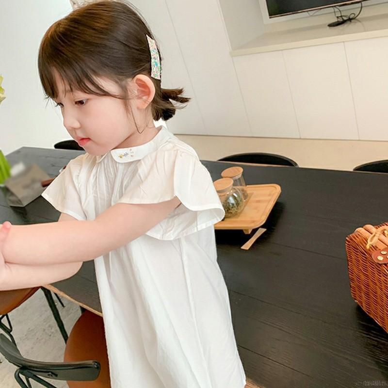 Đầm Phong Cách Hàn Quốc Thêu Viền Cổ Đáng Yêu Cho Bé Gái