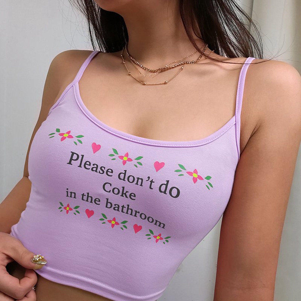 Áo Tank Top Hai Dây In Chữ Thời Trang Mùa Hè Dành Cho Nữ