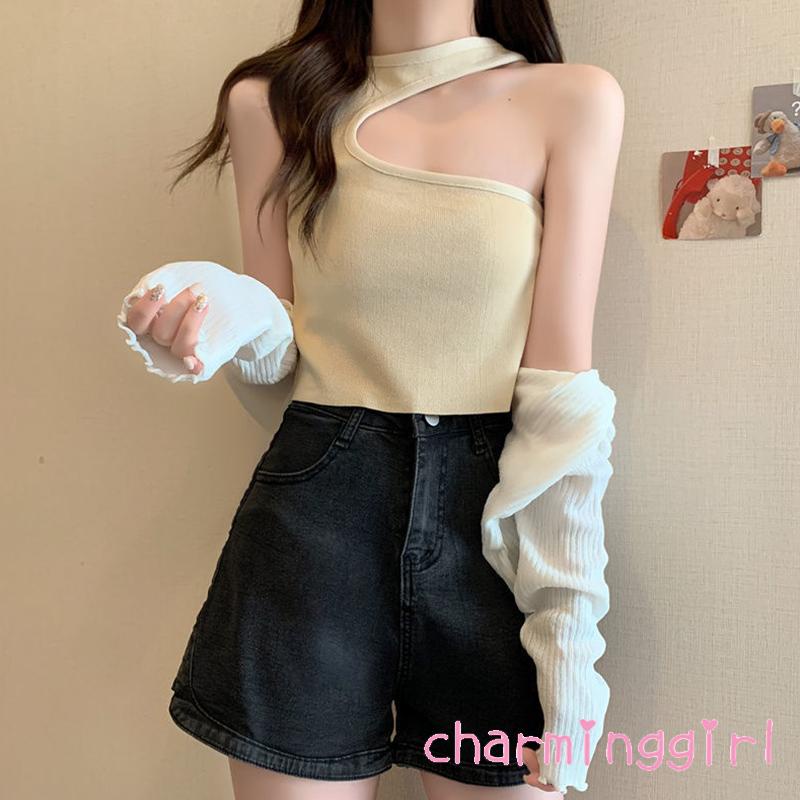 Áo Croptop Sát Nách Màu Sắc Trơn Thiết Kế Độc Đáo Cho Nữ
