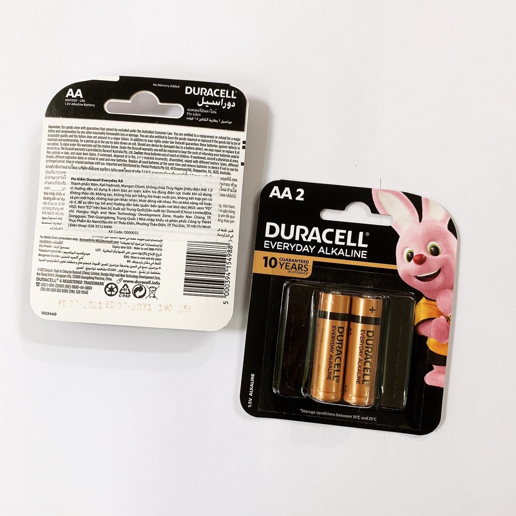 [VỈ 2 VIÊN] Pin tiểu AA Duracell chính hãng 1 5v Alkaline máy đo huyết áp omron, pin khóa cửa vân tay