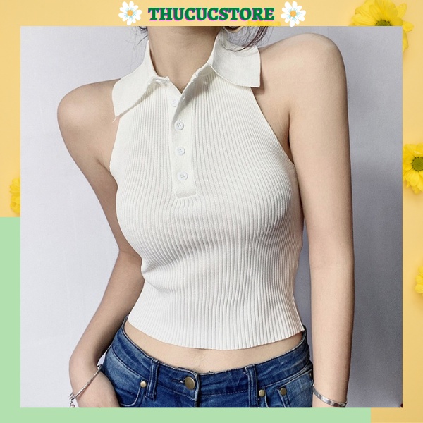 Áo croptop len dệt kim phong cách sexy Thucucstore Áo croptop nữ hàng chuẩn Quảng Châu loại 1