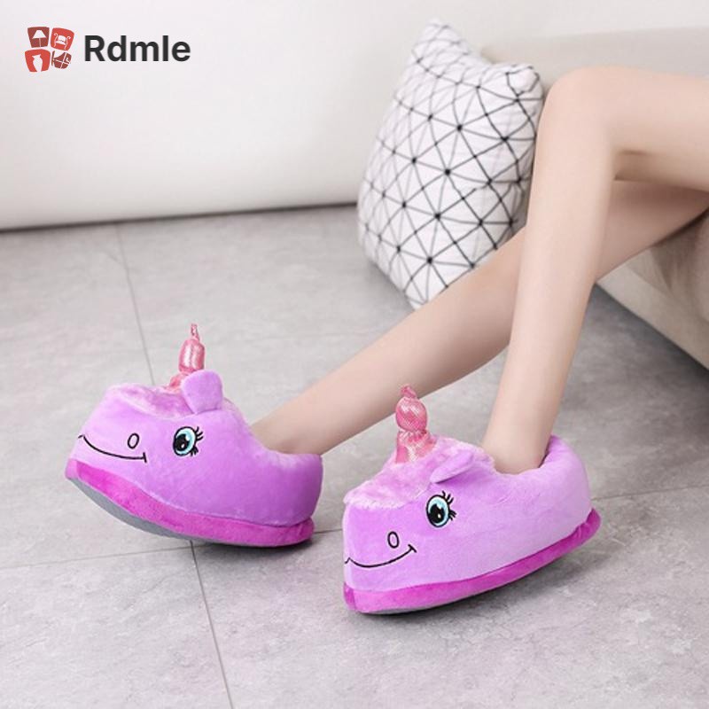 [COD]# RDMLE Home shoe Fashion Fantasy White Unicorn Plush Cotton Slippers Slip On Adult Size