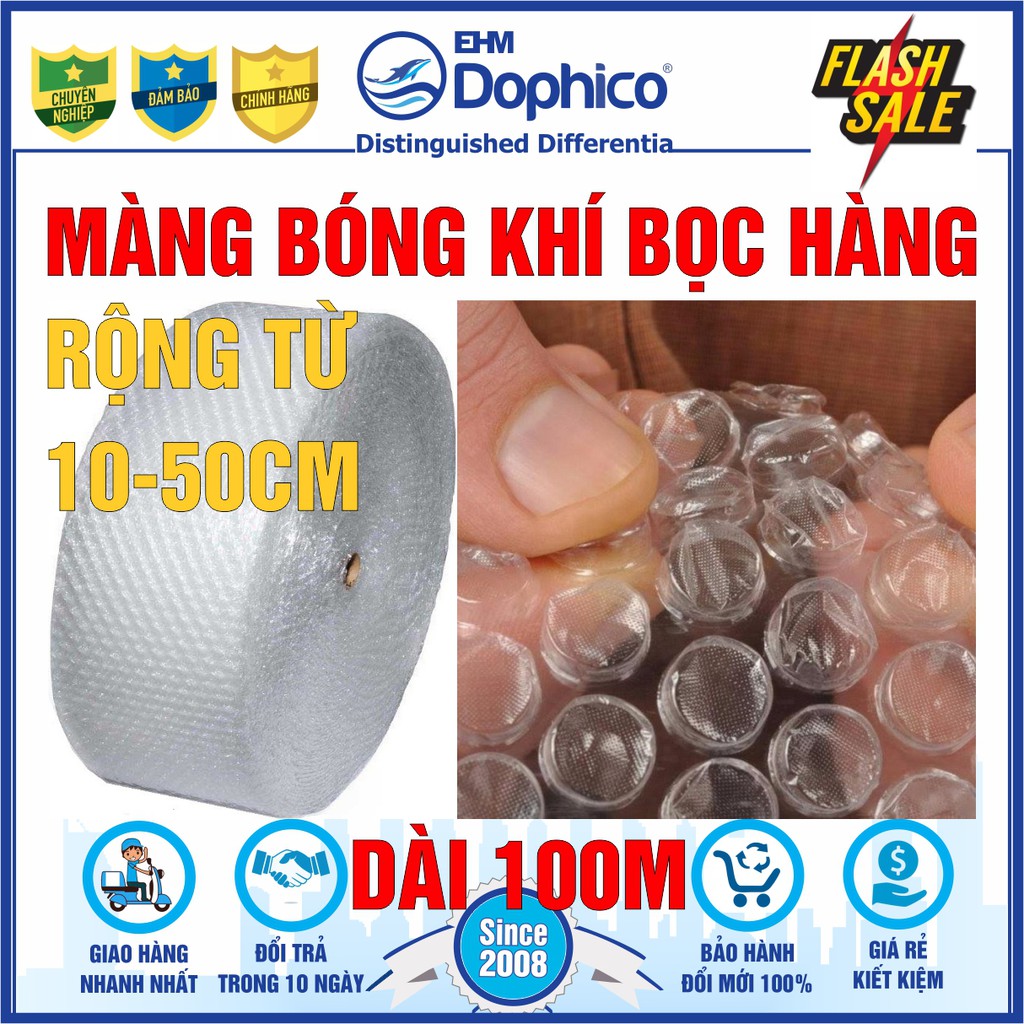 Cuộn Dài 100m x Rộng 50/45/40/35/30/25/20/15/10cm – Màng bóng khí bọc hàng - Màng xốp nổ – Màng bong bóng khí – Xốp hơi