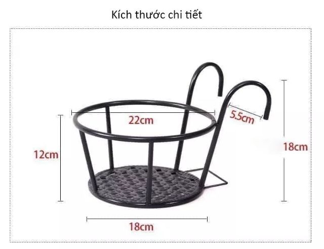 Giỏ sắt tròn treo ban công loại 1 không gỉ - Giá sắt/Giỏ sắt tròn treo chậu hoa ban công 3 màu