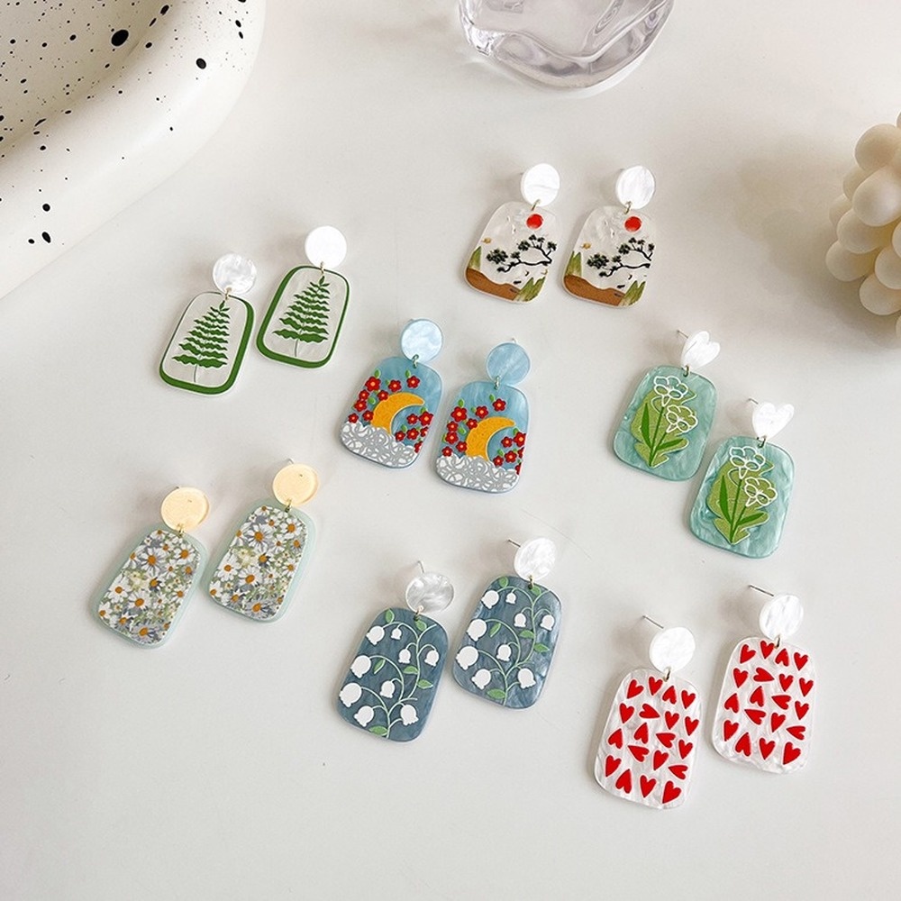 Khuyên Tai Hình Hoa Lá Trong Suốt Bằng Acrylic Thời Trang Hàn Quốc Cổ Điển Cho Nữ