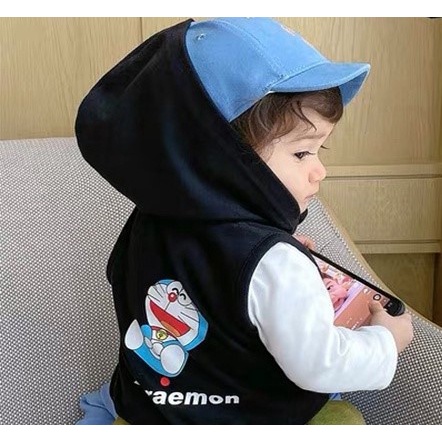 Áo khoác nỉ gilê hoodie ba lỗ khóa kéo, họa tiết hoạt hình đáng yêu cho bé trai từ 5 đến 16 kg, DUCK396
