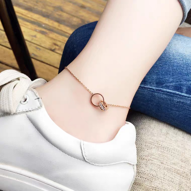 [HÀNG CAO CẤP] Lắc Chân Nữ, Lắc Chân Titan Không Han Gỉ - Mẫu 2 Mặt Lồng Nhau Đính Đá | BigBuy360 - bigbuy360.vn