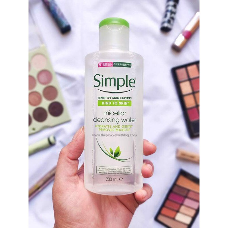 Nước tẩy trang Simple Micellar Cleansing Water, Nước làm sạch sâu cho da nhạy cảm 200ml Ouibeaute