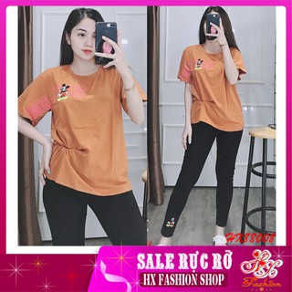 Đồ Bộ Thun Nữ Thun Cotton Quần Dài Thêu Hình HX Fashion Shop