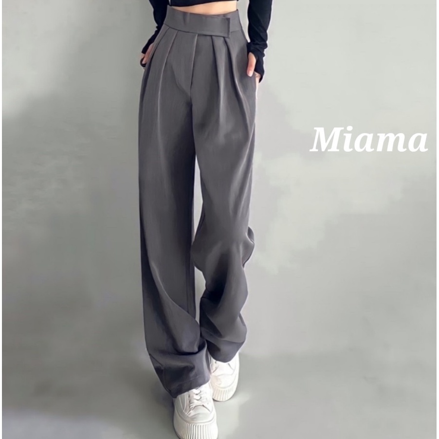 Quần tây ống rộng nữ cạp Dán lưng cao dáng dài chất vải màu đen dày dặn Quần tây nữ lưng cao đi học ống suông rộng đứng