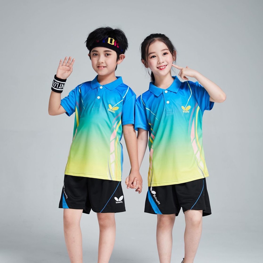 ✠▥✖Quần áo bóng bàn bướm chính hãng quần áo trẻ em unisex quần áo cầu lông ve áo nhanh khô thoáng khí bộ đồ tập thể thao