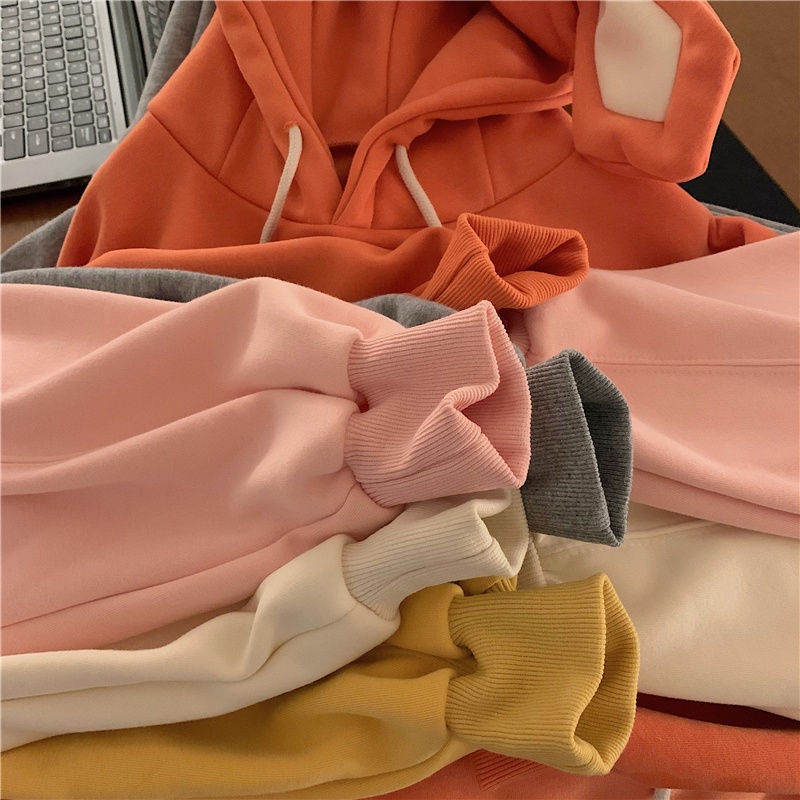 Áo hoodie dài tay cỡ lớn phối nhung dễ thương 47315 | BigBuy360 - bigbuy360.vn