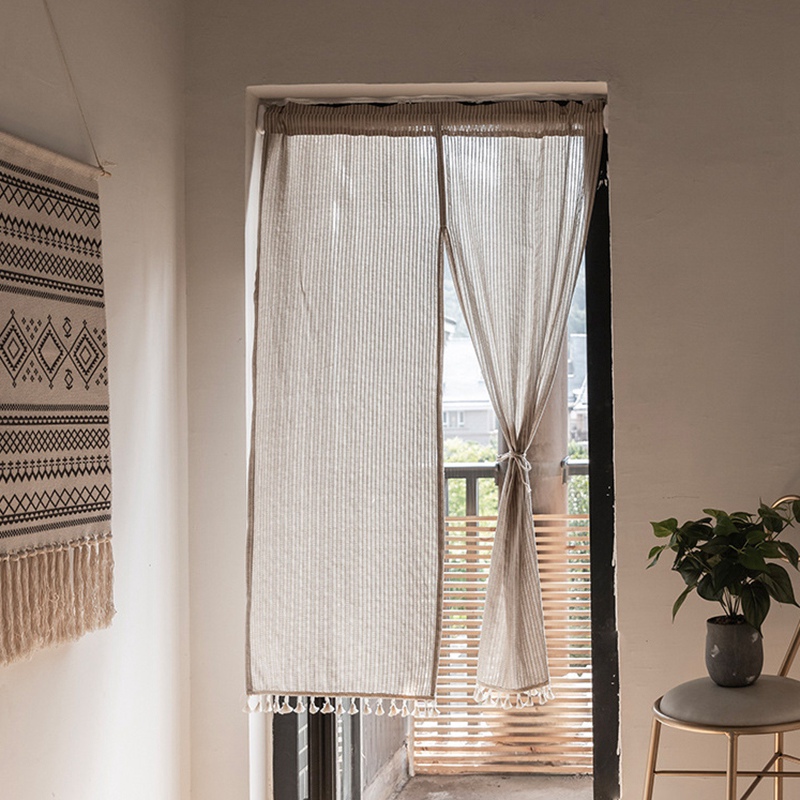 Màn cửa rủ tua rua 90x140cm vải linen cotton