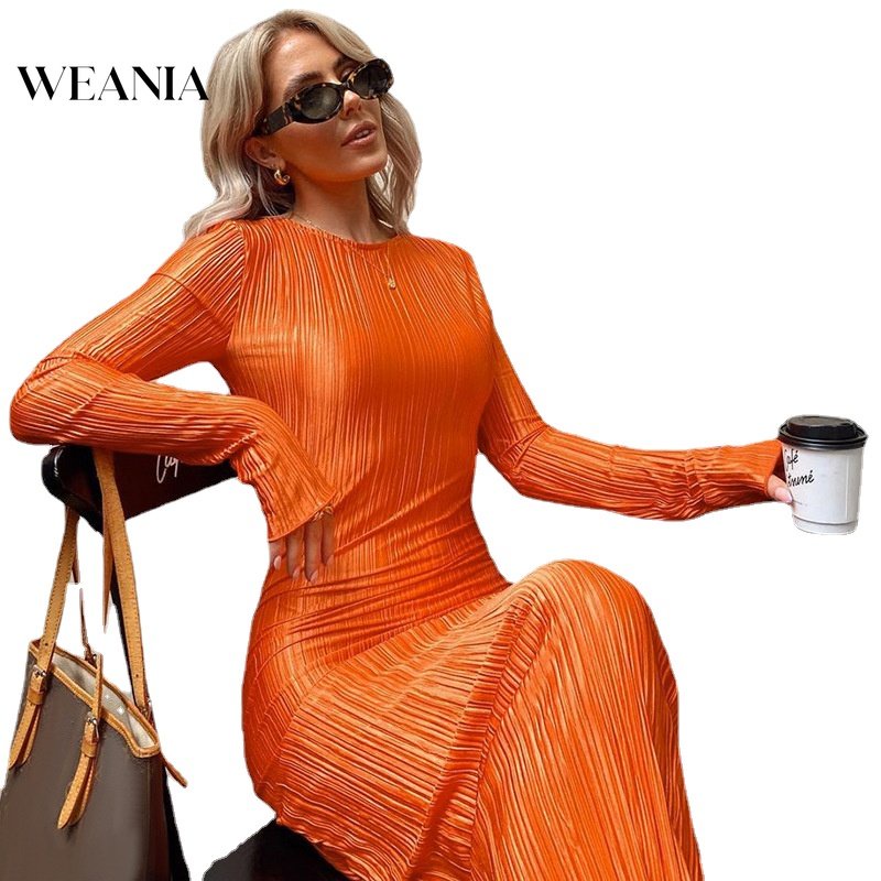 Đầm Maxi Tay Dài Màu Trơn Thiết Kế Thanh Lịch