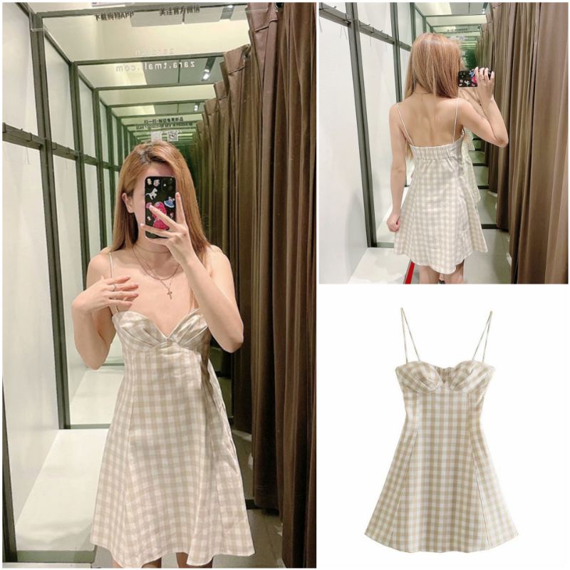 ĐẦM DÂY CARO NÂU CÚP NGỰC ZR XUẤT DƯ