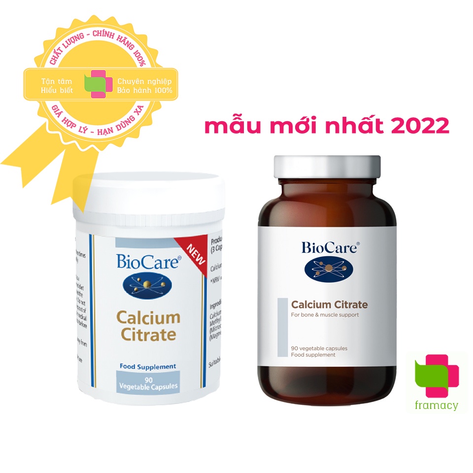 Viên uống canxi Biocare Calcium Citrate, Anh (90 viên) chống loãng xương, phát triển xương và răng cho mẹ bầu, trẻ nhỏ