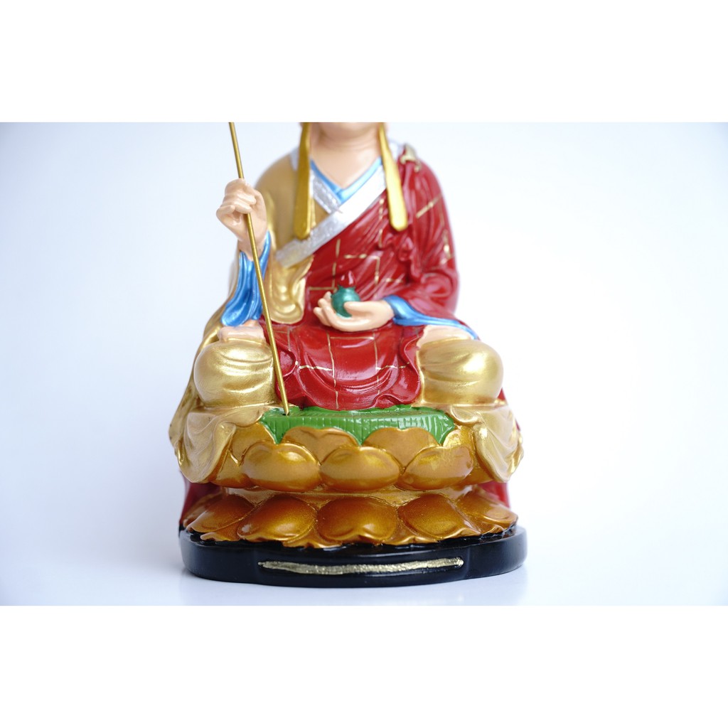 Tượng Phật Địa Tạng Vương Bồ Tát ngồi vẻ màu áo đỏ - Cao 17cm