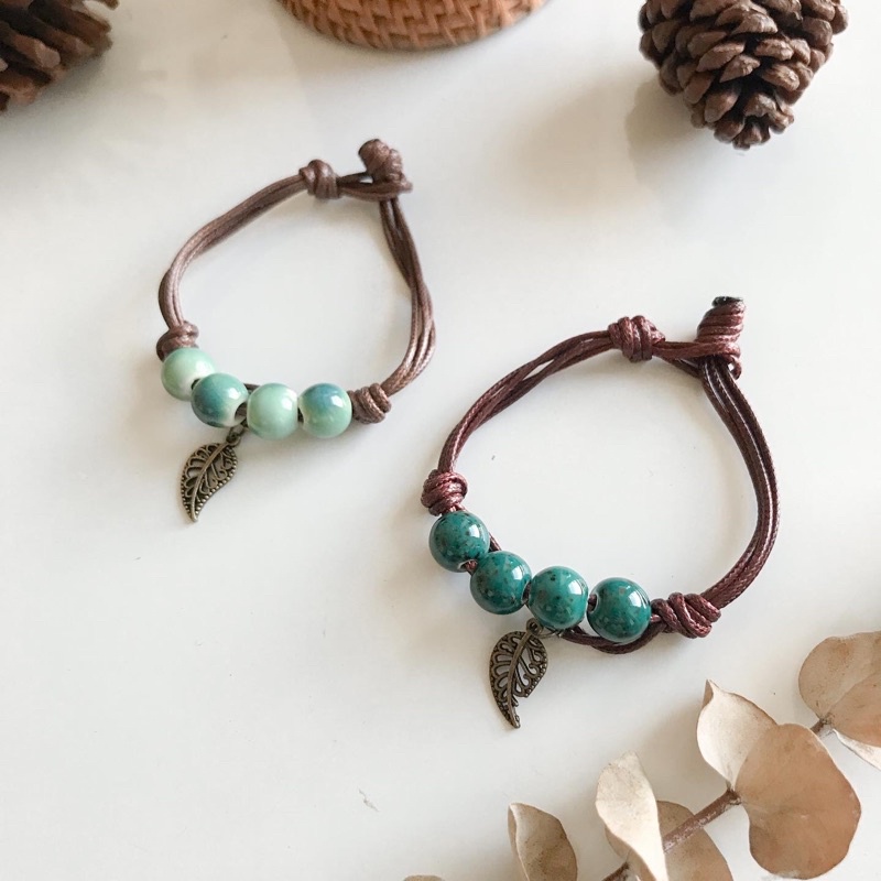 Vòng chuỗi hạt gốm xanh