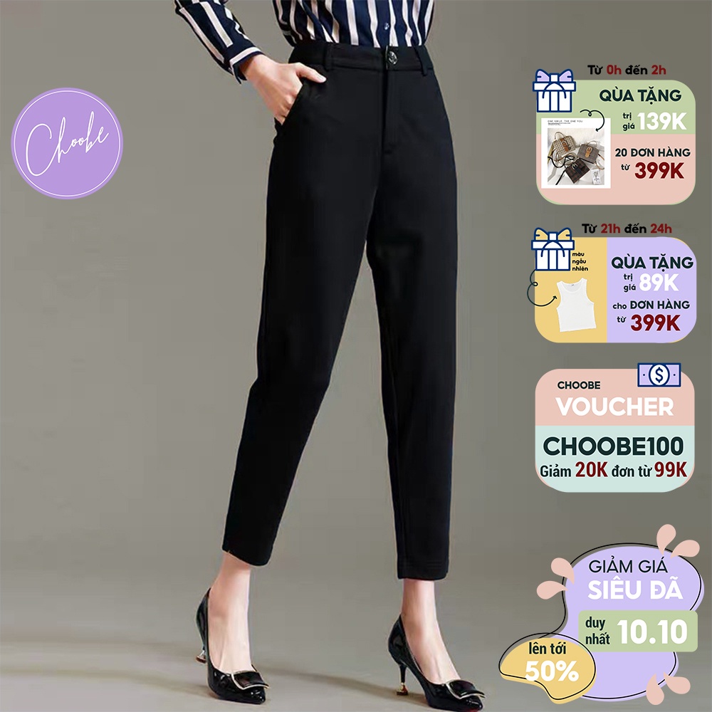 Quần tây nữ Choobe lưng cạp cao âu công sở đẹp màu đen đồ đi học form chuẩn tôn dáng Q32 - Hàng nhập khẩu
