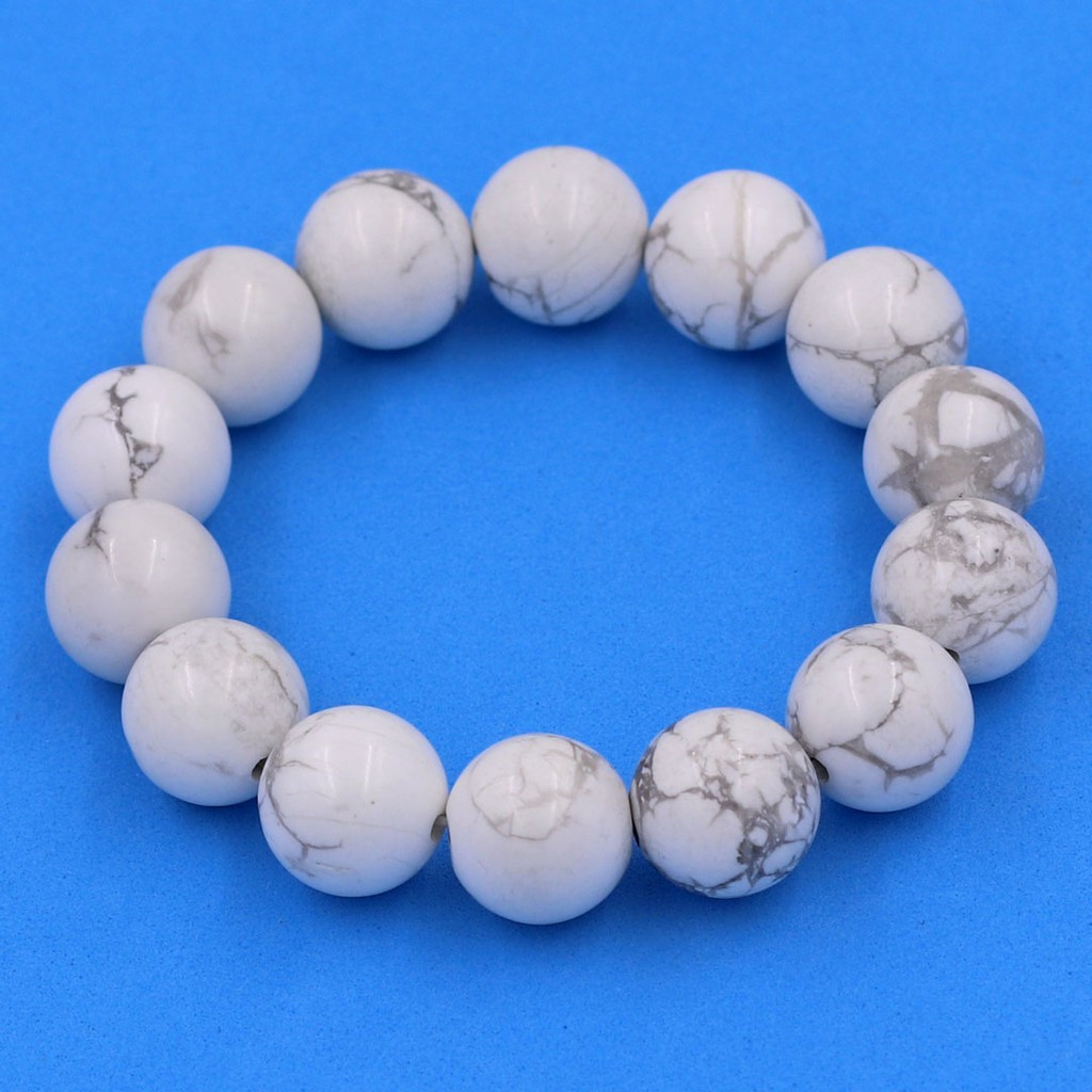 Vòng chuỗi đeo tay đá howlite 14 ly 14 hạt - Chuỗi tay phong thủy