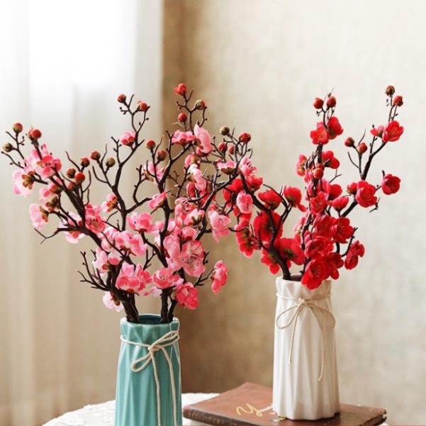 (CÀNH DÀI-NHIỀU BÔNG) Cành Bông Đào Đẹp, hoa đào vải nhiều màu đẹp ghép cành, trang trí cây đón tết