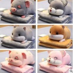 (Tặng 1 móc dán chịu lực)Bộ chăn gối văn phòng chuột Hamster, Heo xinh. Gấu bông đẹp