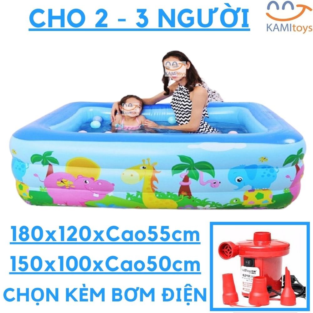 Bể bơi cho bé hồ phao bơi trẻ em thành cao 3 tầng cỡ dài 180cm và 150cm Chọn mua Kèm Bơm điện