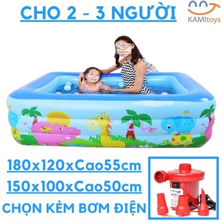 Bể bơi cho bé hồ phao bơi trẻ em thành cao 3 tầng cỡ dài 180cm và 150cm Chọn mua Kèm Bơm điện