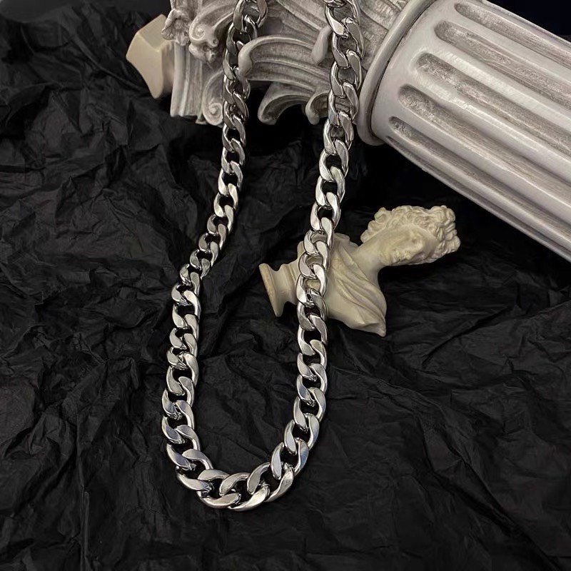Vòng Cổ Dây Chuyền Nam Nữ Thép Titan Không Gỉ Xích Bản To Phong Cách Hiphop N08