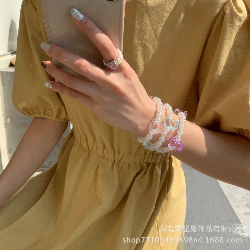 Dây Buộc Tóc Co Giãn Đính Hạt Pha Lê Hình Gấu Dễ Thương Phong Cách Nhật Hàn Cho Nữ