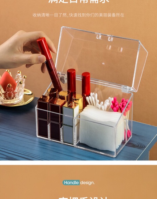 [Sẵn] Hộp Đựng Son 12 Ô (9 ô nhỏ 3 ô to) Nhựa Mica Trong Suốt Có Nắp Đậy Chống Bụi Và Nước