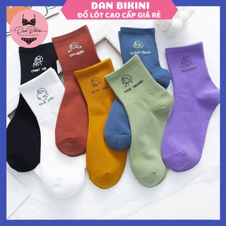 Tất Nữ ❤️FREESHIP❤️ Tất Nữ Thêu hình cảm xúc đa dạng trẻ trung ❤️ Tất Nữ Cổ Cao Phong Cách Vintage Hàn Quốc mã T06