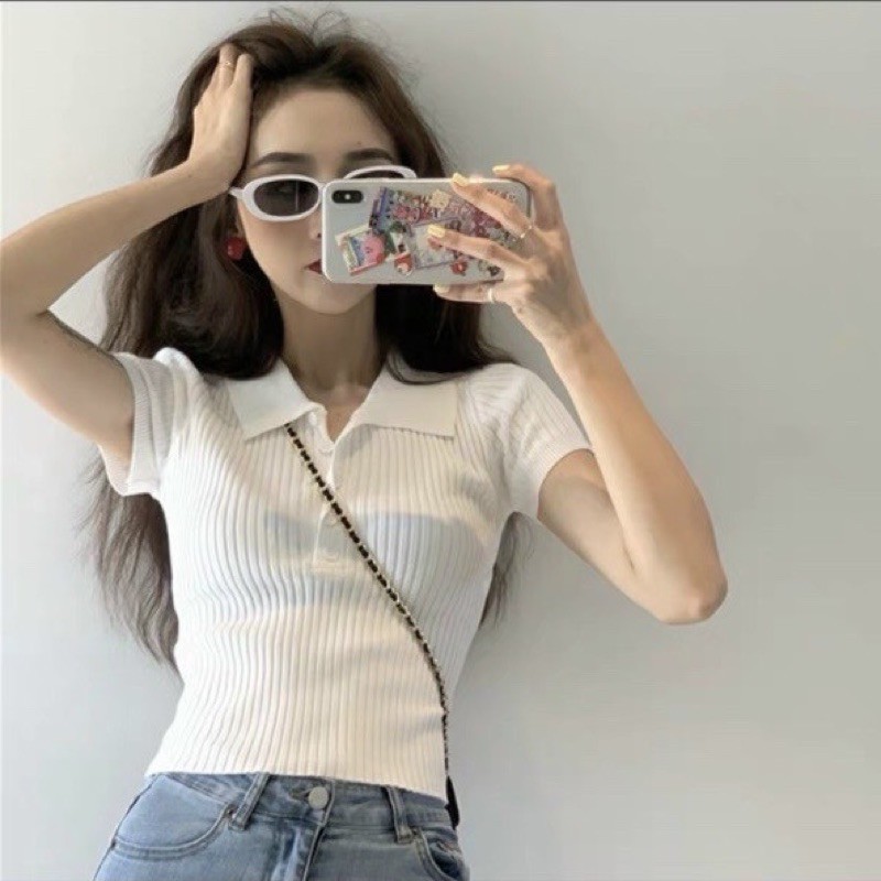 Áo len tăm ngắn tay cổ polo