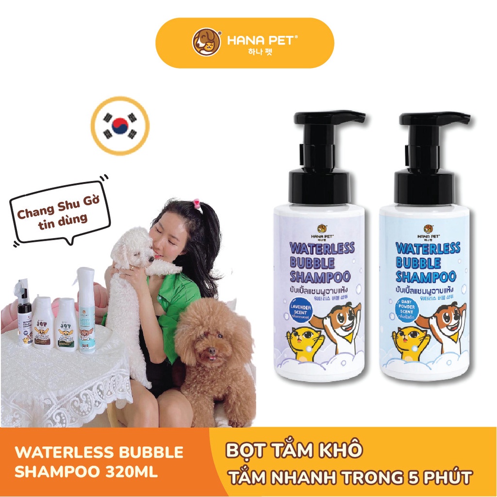 Bọt tắm khô dưỡng lông cho chó, mèo Waterless Bubble Shampoo 320ml - Hana Pet Việt Nam