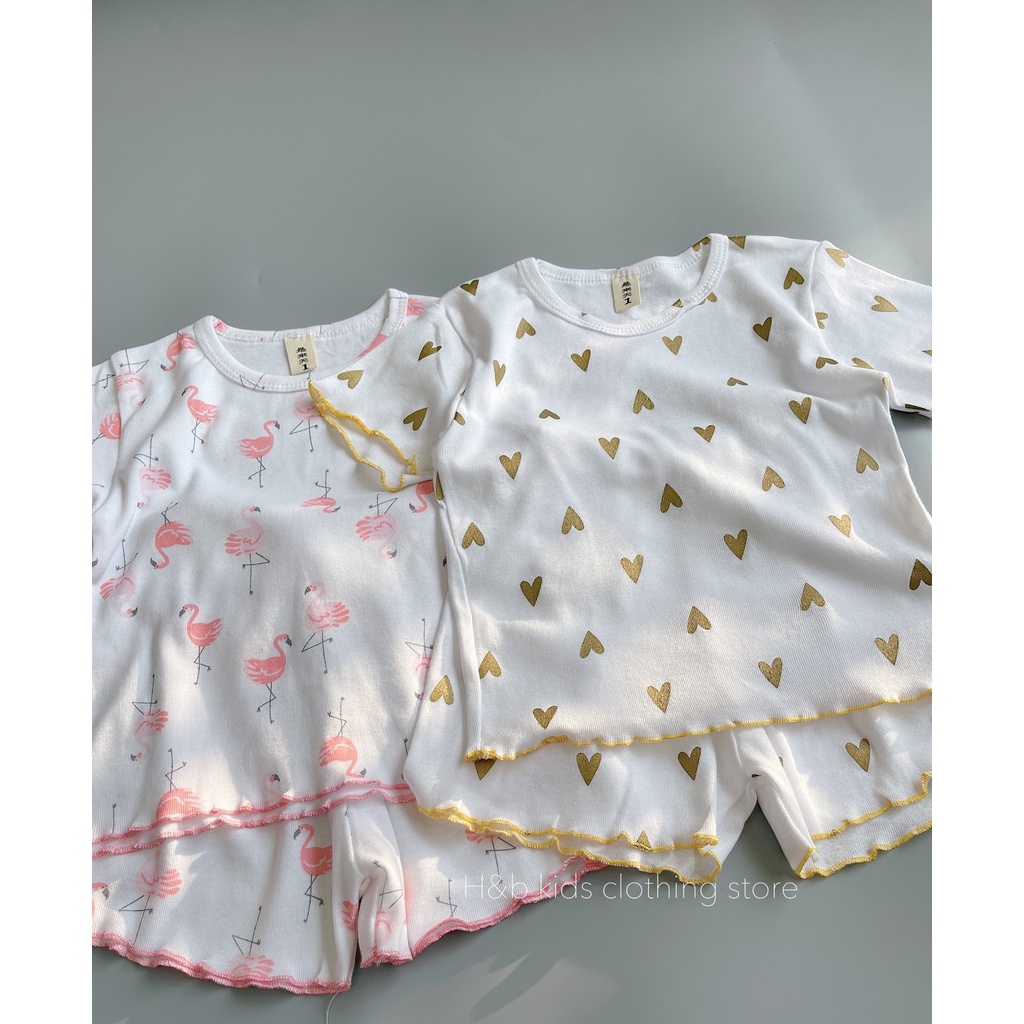 Bộ cotton hàn nền trắng bé gái