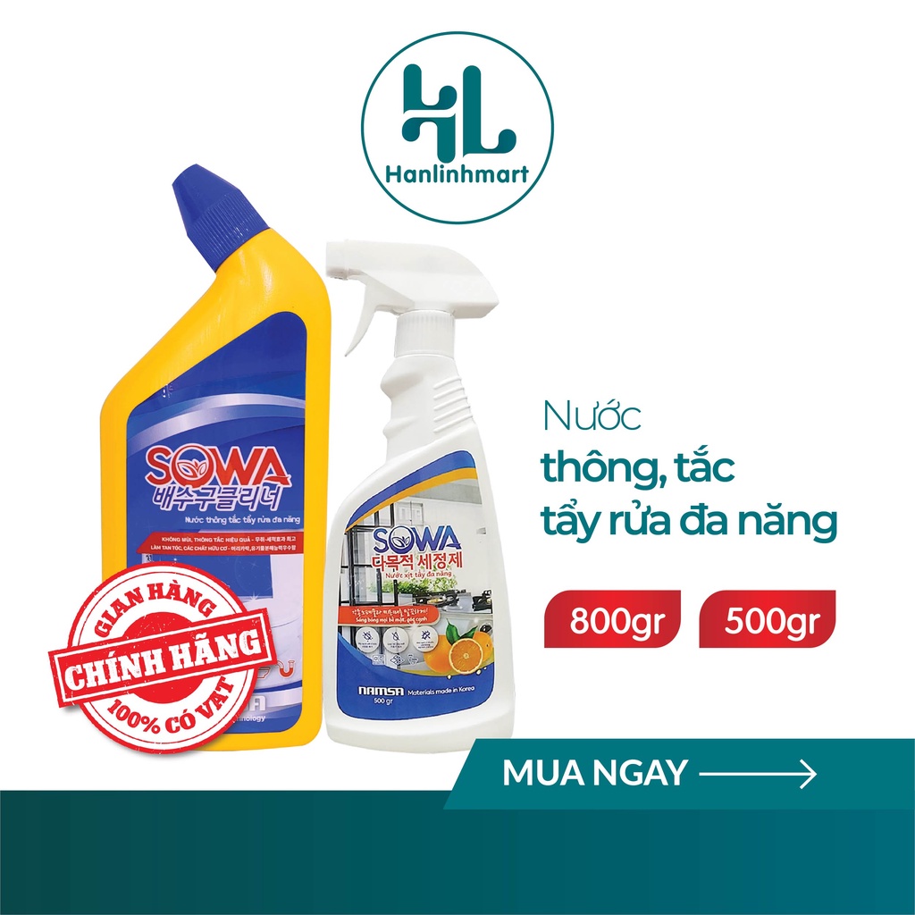 Sowa Nước Thông Tắc Tẩy Rửa Đa Năng Trắng Sáng Sạch Sẽ Mọi Ngóc Ngách 800ml - Hàn Quốc
