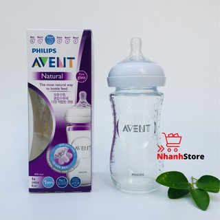 Bình Sữa Thủy Tinh Avent Natural 120ml (núm 0, 0m+) -240ml (núm 1, 0m+)