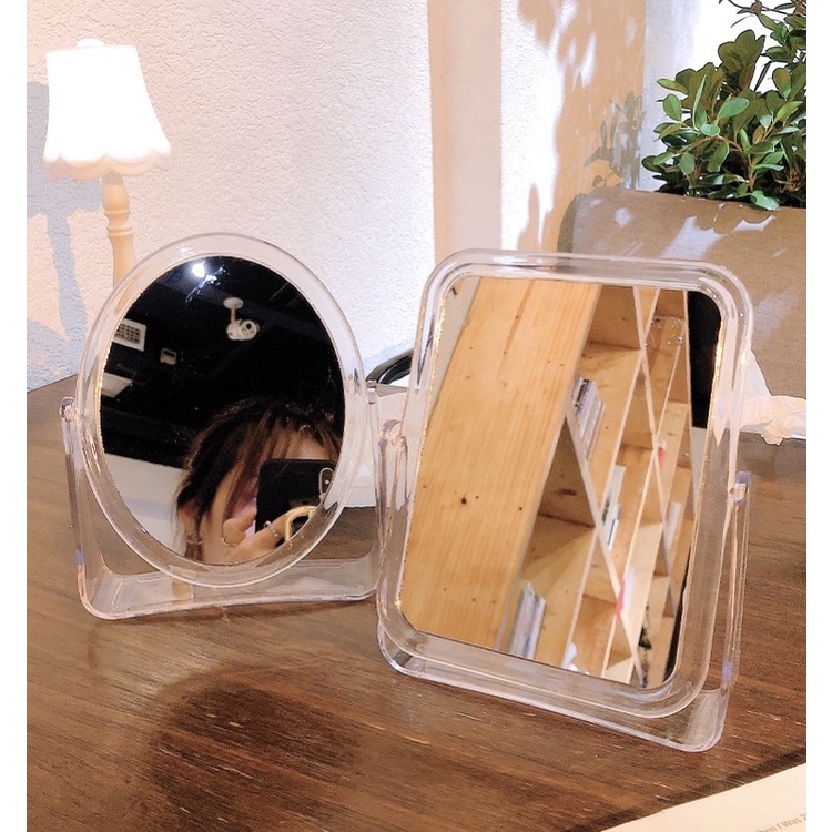 Gương để bàn -Gương trang điểm FREESHIPGương trang điểm mini trong suốt 2 mặt xoay 360 độ để bàn thiết kế sang chảnh