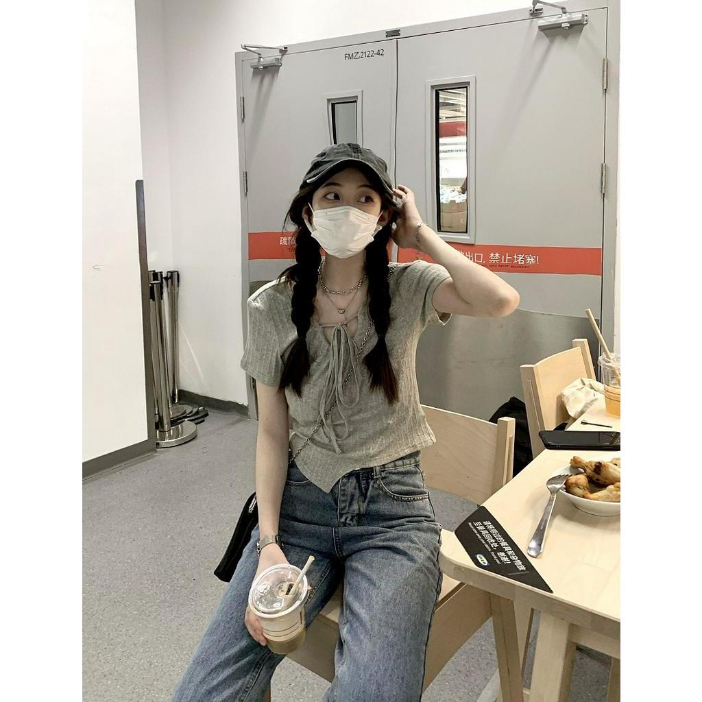 Áo Thun Ngắn Hở Vai Một Bên Vai Buộc Dây Thời Trang Mùa Hè Cho Nữ