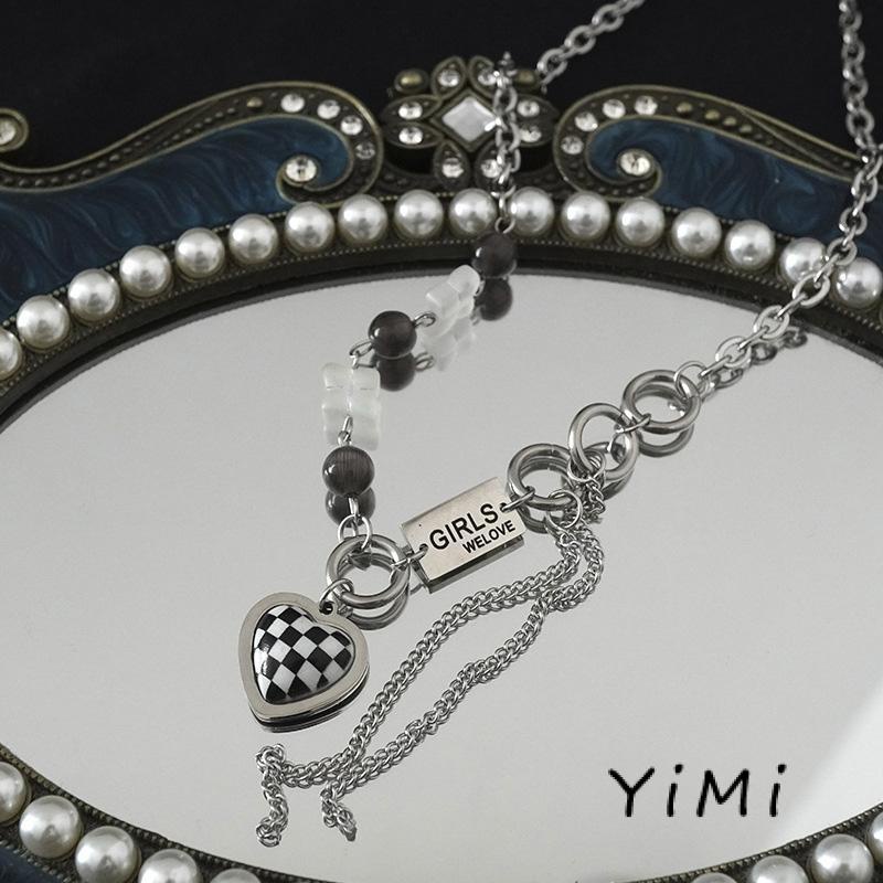 Vòng cổ mặt hình hình trái tim họa tiết caro phong cách Hàn Quốc thời trang cho cặp đôi