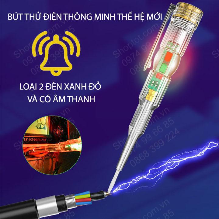 Bút thử điện thông minh thế hệ mới, loại 2 đèn LED và có âm thanh cảnh báo, kiểm tra dây điện đứt ngầm, đo thông mạch