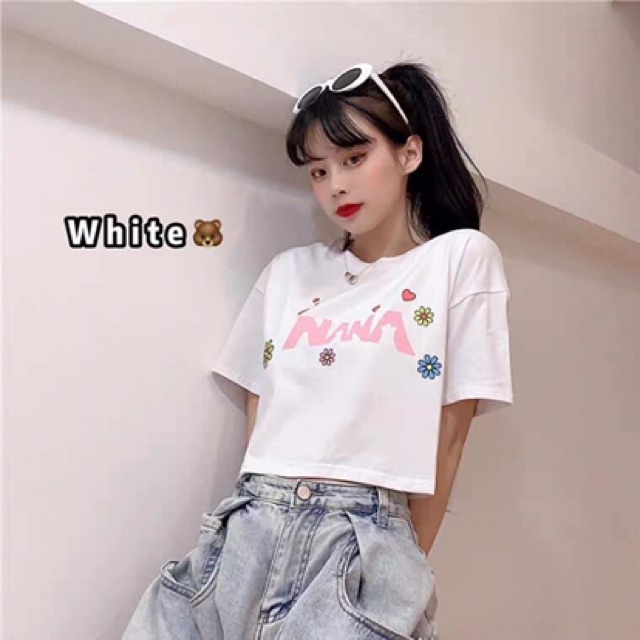 (Ảnh thật)☘️☘️Áo croptop tay ngắn NANA 4 màu(tím/xanh/trắng/cam đất)