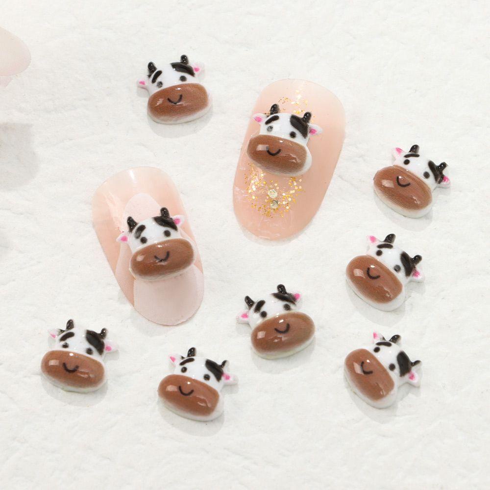 Set 10 / 10 Phụ Kiện Trang Trí Móng Tay Nghệ Thuật Họa Tiết Bò Hoạt Hình Dễ Thương