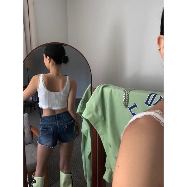 Áo Croptop Nữ Hai Dây, Hoạ Tiết Bông Lúa Viền Ren - Tharo Clothing [AO00074]