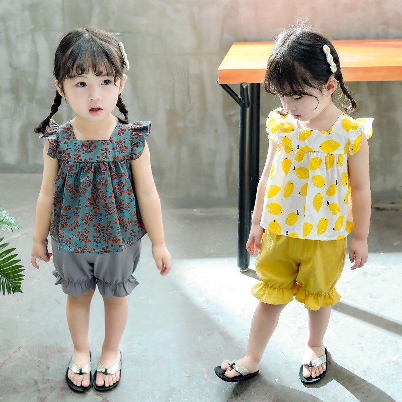 Bộ quần áo trẻ em bé gái váy bé gái váy bông quần đùi trẻ em hai mảnh mùa hè