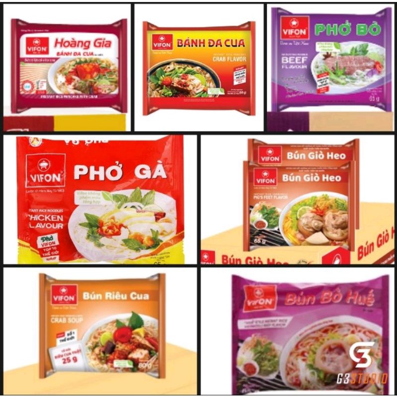 Phở Bò/Gà/ Bún Tôm Vifon 65g, Mì tươi Các Vị Vifon 70g