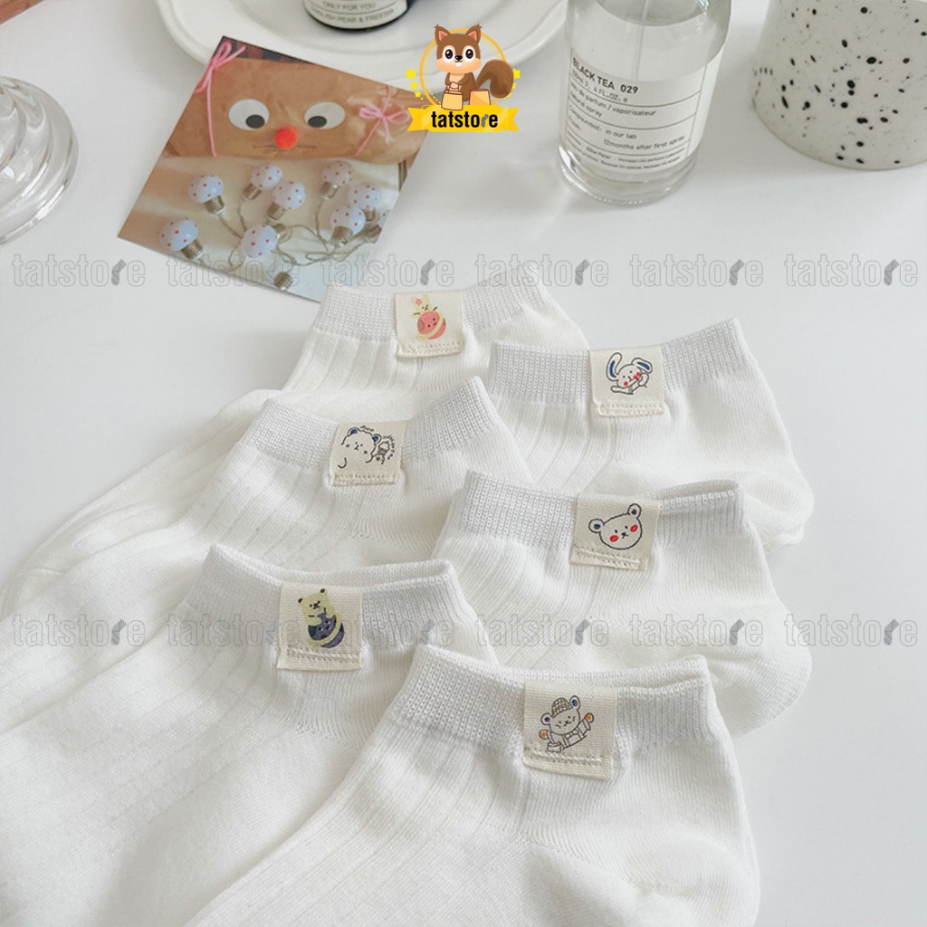 Tất nữ cổ thấp cổ ngắn vớ lười trắng trơn Hàn Quốc hoạt hình cute vải cotton khử mùi 9CNF3