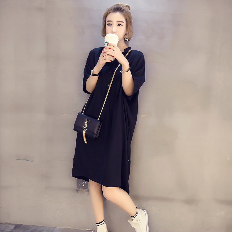 Đầm suông lửng kẻ sọc tay ngắn thời trang mùa hè kích thước L~5XL plus size cho 75kg