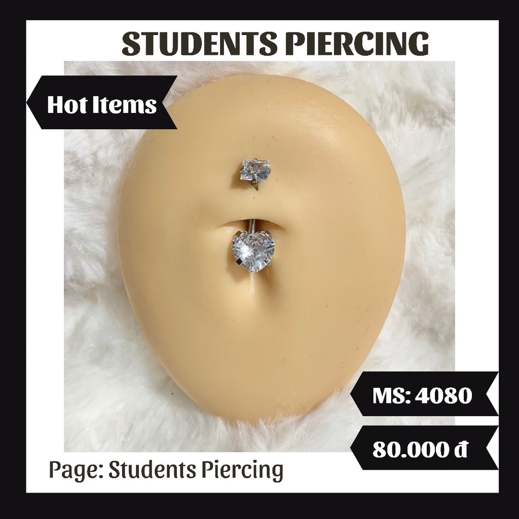 [Rẻ Vô Địch] Khuyên Rốn Đá Trấu Trái Tim - Khuyên Thép 316L